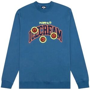 Icecream Blue Crewneck Sweatshirt with Neon Logo Detail NWOT